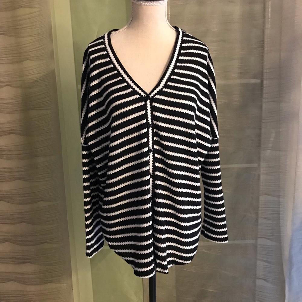 Black and white striped button down